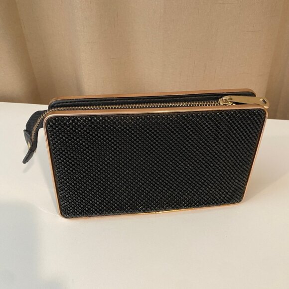 Kate Landry Black Mesh Evening Clutch with Gold Trim – Elegant 8”x5” - Picture 2 of 6